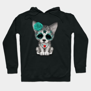 Blue Day of the Dead Sugar Skull Wolf Cub Hoodie